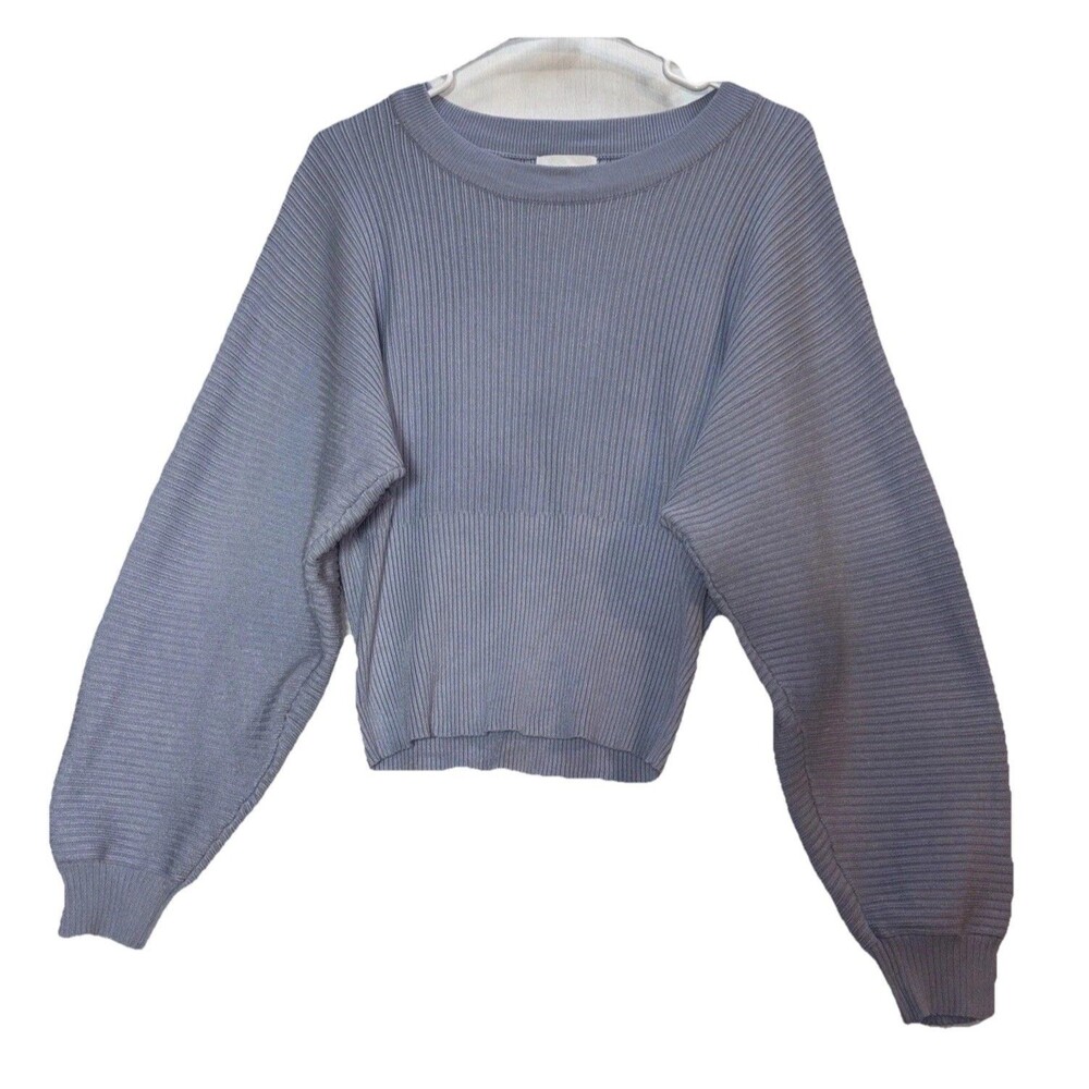 Pink Rose Light Blue Large Womens Sweater Short Waisted Relaxed Ribbed